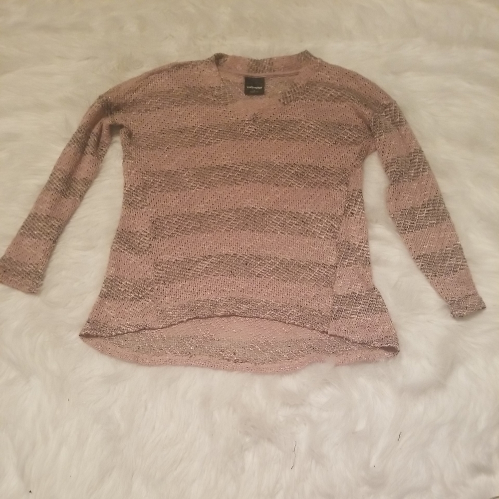 Wallpapher Lightweight Knit Pink Olive Green V Neck Long Sleeve Sweater Size Sm
